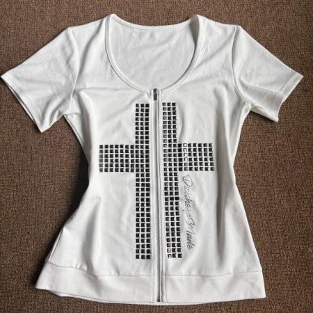 BY17587# 轻亚风铆钉十字架短袖t恤女夏季新款设计感辣妹修身显瘦拉链上衣 服裝批發女裝批發服飾貨源