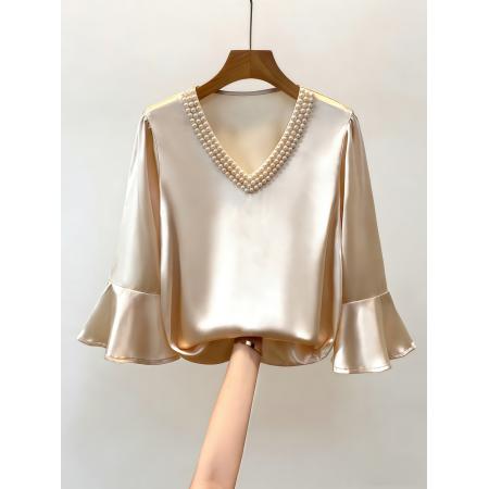 新款轻奢高级感醋酸钉珠上衣 服裝批發女裝批發服飾貨源