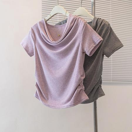 大码夏季短袖T恤不规则时尚荡领...