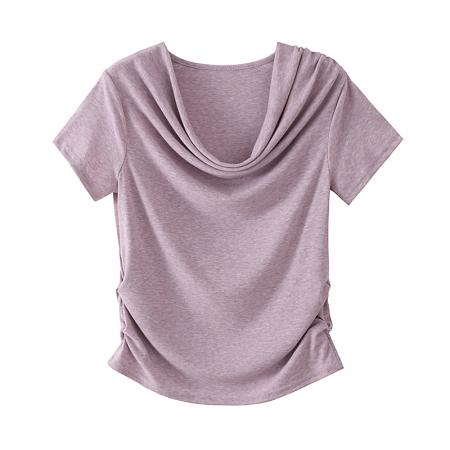 大码夏季短袖T恤不规则时尚荡领气质甜美修身显瘦上衣 服裝批發女裝批發服飾貨源