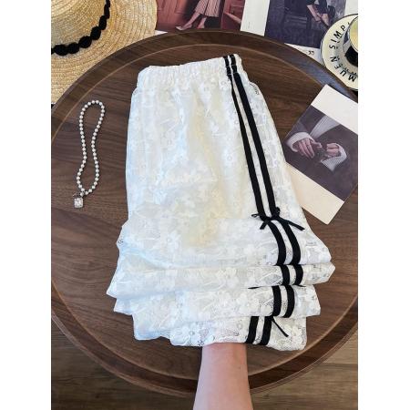 韩国东大门夏季新款韩系蕾丝立体蝴蝶结松紧腰减龄休闲裤甜美长裤 服裝批發女裝批發服飾貨源