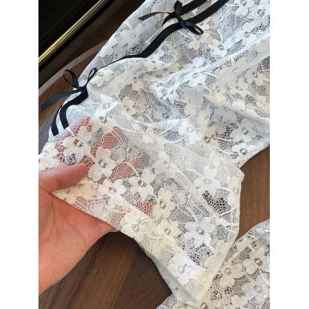 韩国东大门夏季新款韩系蕾丝立体蝴蝶结松紧腰减龄休闲裤甜美长裤 服裝批發女裝批發服飾貨源