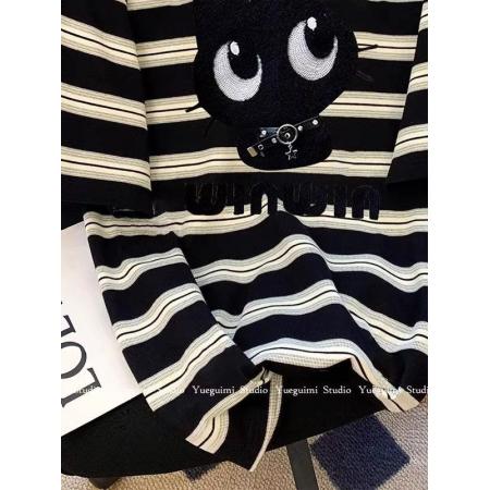 重工设计感刺绣条纹短袖T恤女夏季宽松上衣百搭 服裝批發女裝批發服飾貨源