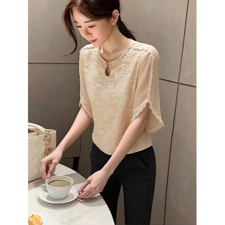 香槟色衬衫女春夏轻奢高端洋气独特别致巨好看新中式提花缎面上衣 服裝批發女裝批發服飾貨源