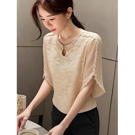 香槟色衬衫女春夏轻奢高端洋气独特别致巨好看新中式提花缎面上衣 服裝批發女裝批發服飾貨源