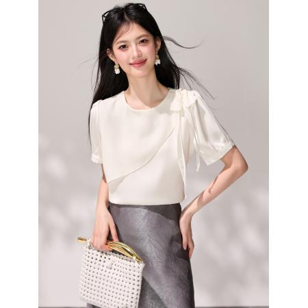 不规则荷叶边圆领短袖雪纺夏设计...