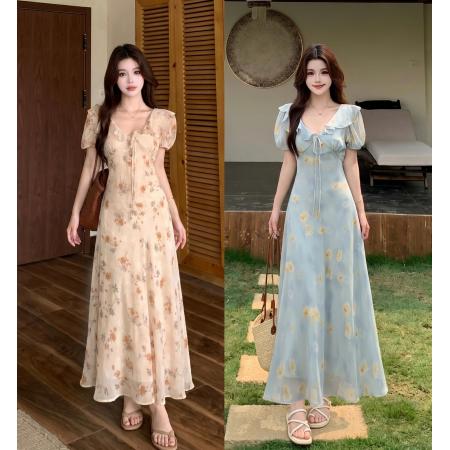 大码胖mm法式碎花荷叶领短袖连...