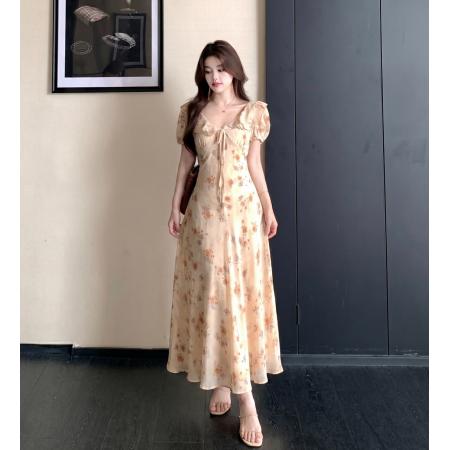 大码胖mm法式碎花荷叶领短袖连衣裙高腰遮肉显瘦气质长裙 服裝批發女裝批發服飾貨源