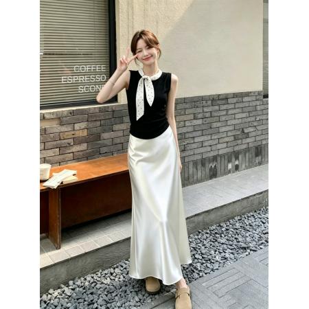 漂亮套装醋酸半身裙长裙子女夏季淡人高知穿搭一整套韩系ootd 服裝批發女裝批發服飾貨源