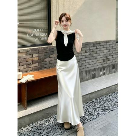 漂亮套装醋酸半身裙长裙子女夏季淡人高知穿搭一整套韩系ootd 服裝批發女裝批發服飾貨源