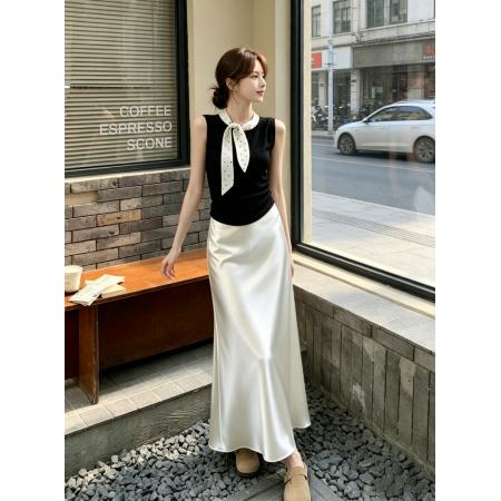 漂亮套装醋酸半身裙长裙子女夏季淡人高知穿搭一整套韩系ootd 服裝批發女裝批發服飾貨源