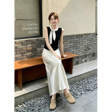 漂亮套装醋酸半身裙长裙子女夏季淡人高知穿搭一整套韩系ootd 服裝批發女裝批發服飾貨源