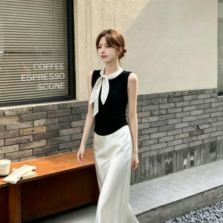 漂亮套装醋酸半身裙长裙子女夏季淡人高知穿搭一整套韩系ootd 服裝批發女裝批發服飾貨源