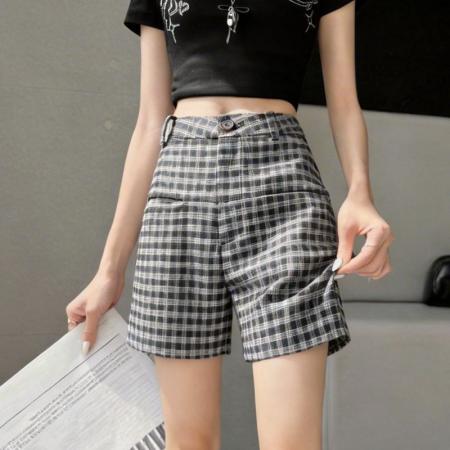 格子阔腿裤短裤女外穿A字打底裤夏季韩版新款高腰裤子女 服裝批發女裝批發服飾貨源