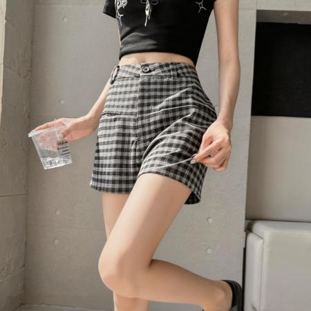 格子阔腿裤短裤女外穿A字打底裤夏季韩版新款高腰裤子女 服裝批發女裝批發服飾貨源