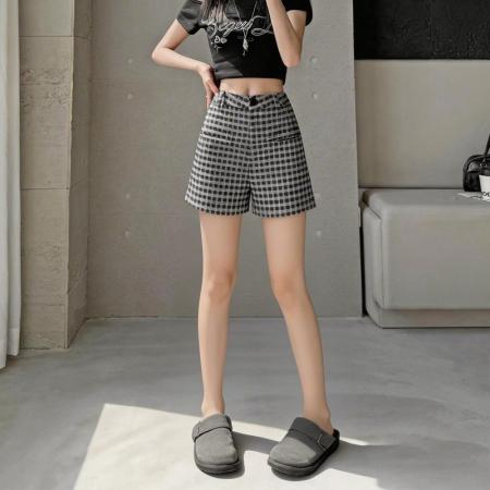 格子阔腿裤短裤女外穿A字打底裤夏季韩版新款高腰裤子女 服裝批發女裝批發服飾貨源
