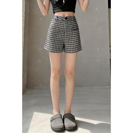 格子阔腿裤短裤女外穿A字打底裤夏季韩版新款高腰裤子女 服裝批發女裝批發服飾貨源