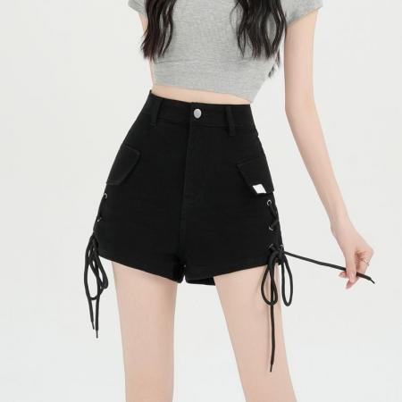 黑色休闲阔腿裤女夏季修身绑带时尚显瘦韩版新款裤子女 服裝批發女裝批發服飾貨源