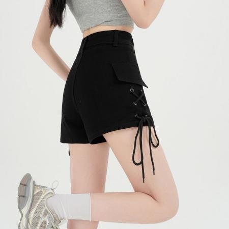 黑色休闲阔腿裤女夏季修身绑带时尚显瘦韩版新款裤子女 服裝批發女裝批發服飾貨源