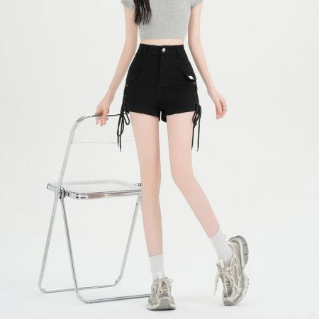 黑色休闲阔腿裤女夏季修身绑带时尚显瘦韩版新款裤子女 服裝批發女裝批發服飾貨源