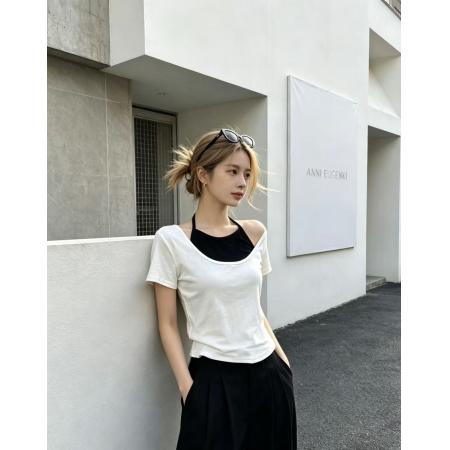 假两件短袖T恤女外穿春夏新款叠穿修身显瘦上衣 服裝批發女裝批發服飾貨源