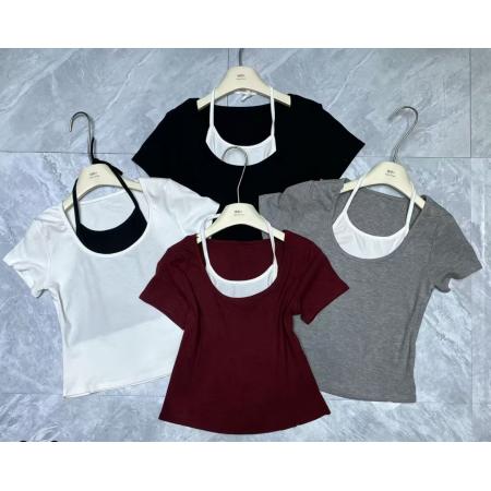 假两件短袖T恤女外穿春夏新款叠穿修身显瘦上衣 服裝批發女裝批發服飾貨源