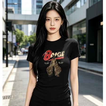 美式辣妹卡通印花短袖正肩T恤女春夏季新款收腰显瘦上衣 服裝批發女裝批發服飾貨源