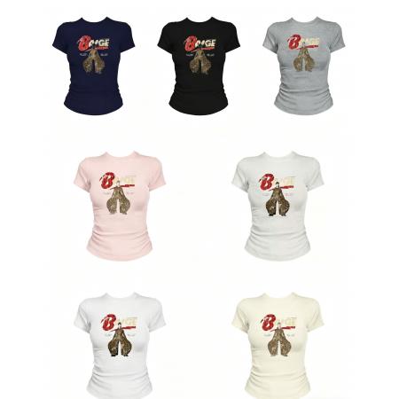 美式辣妹卡通印花短袖正肩T恤女春夏季新款收腰显瘦上衣 服裝批發女裝批發服飾貨源