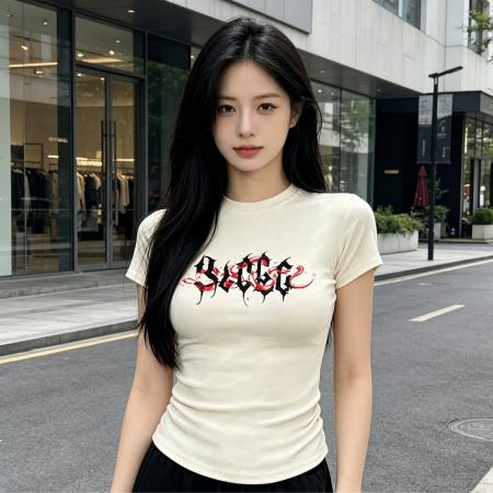 辣妹收腰紧身短袖t恤夏季美式字母修身显瘦短款正肩上衣女 服裝批發女裝批發服飾貨源