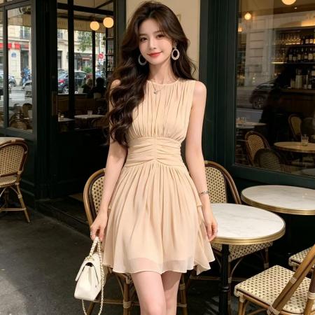 调感岛屿新款夏装收腰雪纺裙子短裙连衣裙女气质 服裝批發女裝批發服飾貨源