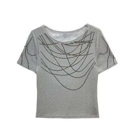 夏新款烫钻网纱圆领短袖工艺t恤女时尚修身打底衫潮 服裝批發女裝批發服飾貨源