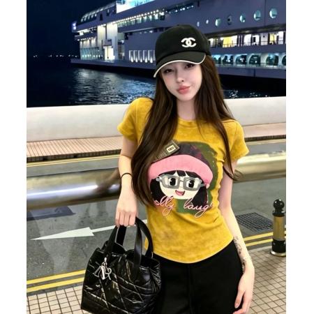 甜辣妹立体帽子印花洗水牛仔做旧...