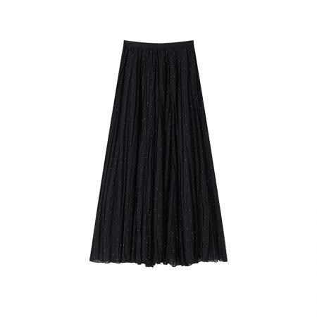 雪纺烫钻褶皱网纱半身裙女夏薄款高腰A字垂坠感中长款温柔蛋糕裙 服裝批發女裝批發服飾貨源