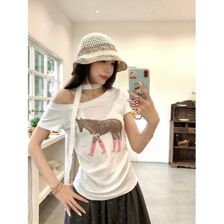 大码夏季趣味印花胖MM收腰小衫修身显瘦短上衣T恤 服裝批發女裝批發服飾貨源