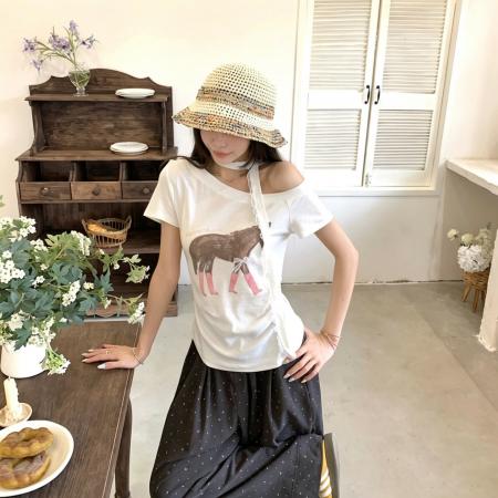 大码夏季趣味印花胖MM收腰小衫修身显瘦短上衣T恤 服裝批發女裝批發服飾貨源