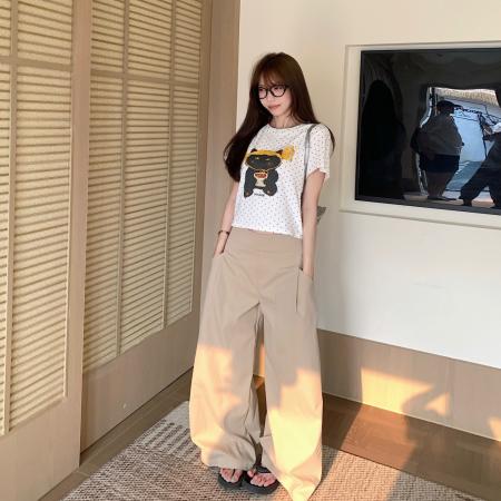 大码波点印花卡通胖MM短袖修身显瘦美式辣妹短袖上衣 服裝批發女裝批發服飾貨源