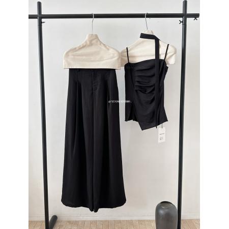 新款法式套装女开叉抹胸吊带背心宽松阔腿裤两件套夏 服裝批發女裝批發服飾貨源