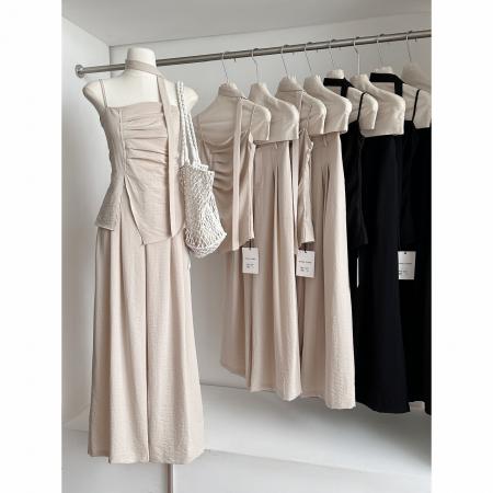 新款法式套装女开叉抹胸吊带背心宽松阔腿裤两件套夏 服裝批發女裝批發服飾貨源