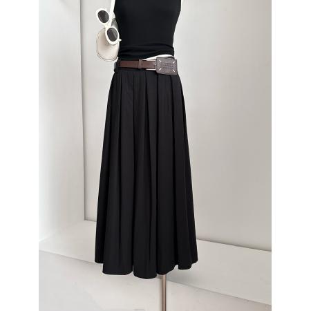 BY17672# 高知千金气质简约无袖背心长裙两件套女春夏半身裙套装配腰带 服裝批發女裝批發服飾貨源