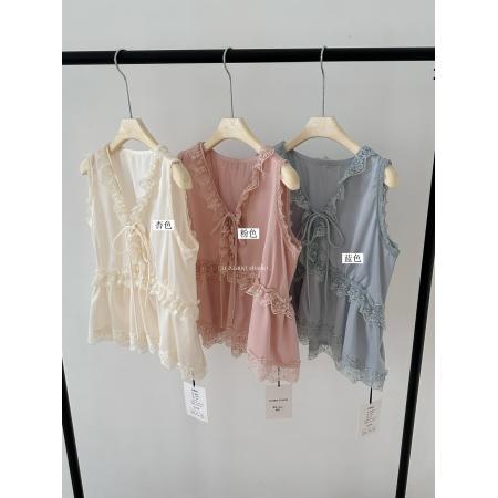 娇嗲千金重工法式蕾丝雪纺衫气质深V系带上衣 服裝批發女裝批發服飾貨源