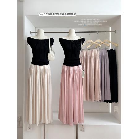 樱岛之恋气质姐姐风重工用料优雅压褶海岛缎飘飘裙 服裝批發女裝批發服飾貨源