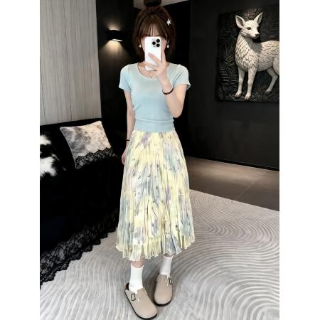 BY17680# 新款夏季轻熟小众不撞款独特绝美小个子短袖上衣半身裙两件套 服裝批發女裝批發服飾貨源