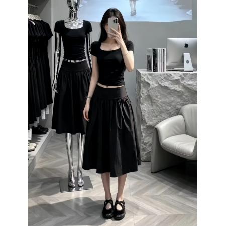 夏季修身t恤上衣高腰半裙两件套新款独特漂亮绝美小套装 服裝批發女裝批發服飾貨源