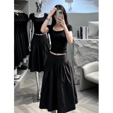夏季修身t恤上衣高腰半裙两件套新款独特漂亮绝美小套装 服裝批發女裝批發服飾貨源