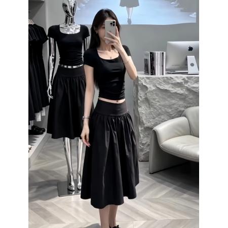 夏季修身t恤上衣高腰半裙两件套新款独特漂亮绝美小套装 服裝批發女裝批發服飾貨源