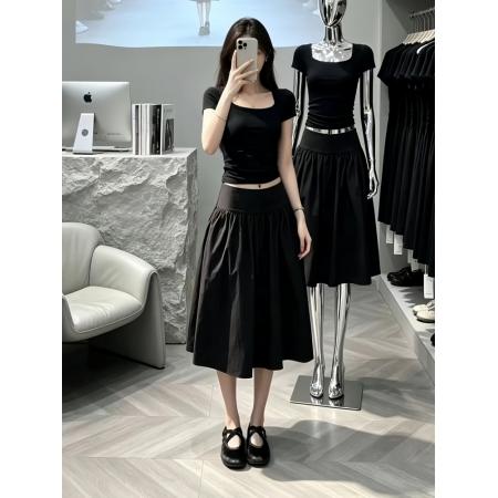 夏季修身t恤上衣高腰半裙两件套新款独特漂亮绝美小套装 服裝批發女裝批發服飾貨源