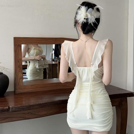 BY17686# 纯欲风立体花吊带连衣裙修身包臀裙约会小礼裙 服裝批發女裝批發服飾貨源