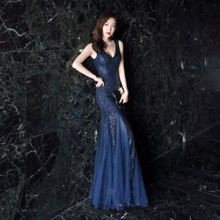 BY17692# 轻奢晚礼服气质高级感亮片鱼尾裙长裙礼服宴会主持敬酒服 服裝批發女裝批發服飾貨源