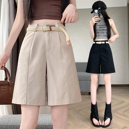 风五分裤女中高腰休闲裤小个子阔腿中裤简约显瘦A字中裤 服裝批發女裝批發服飾貨源