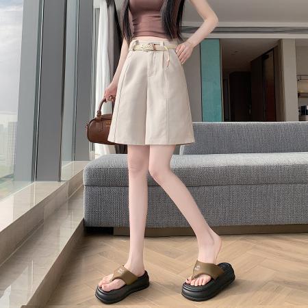 风五分裤女中高腰休闲裤小个子阔腿中裤简约显瘦A字中裤 服裝批發女裝批發服飾貨源